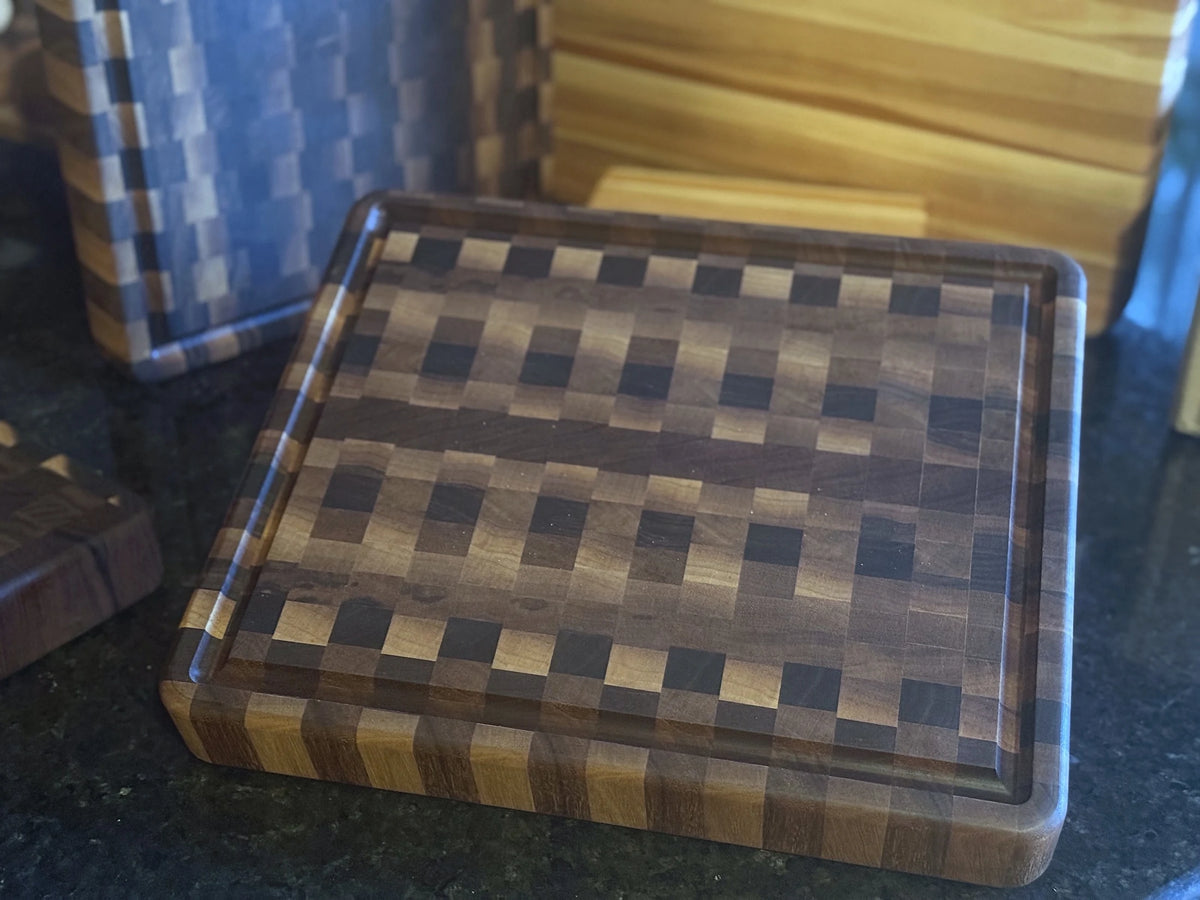 Handcrafted end-grain and turned wood piece