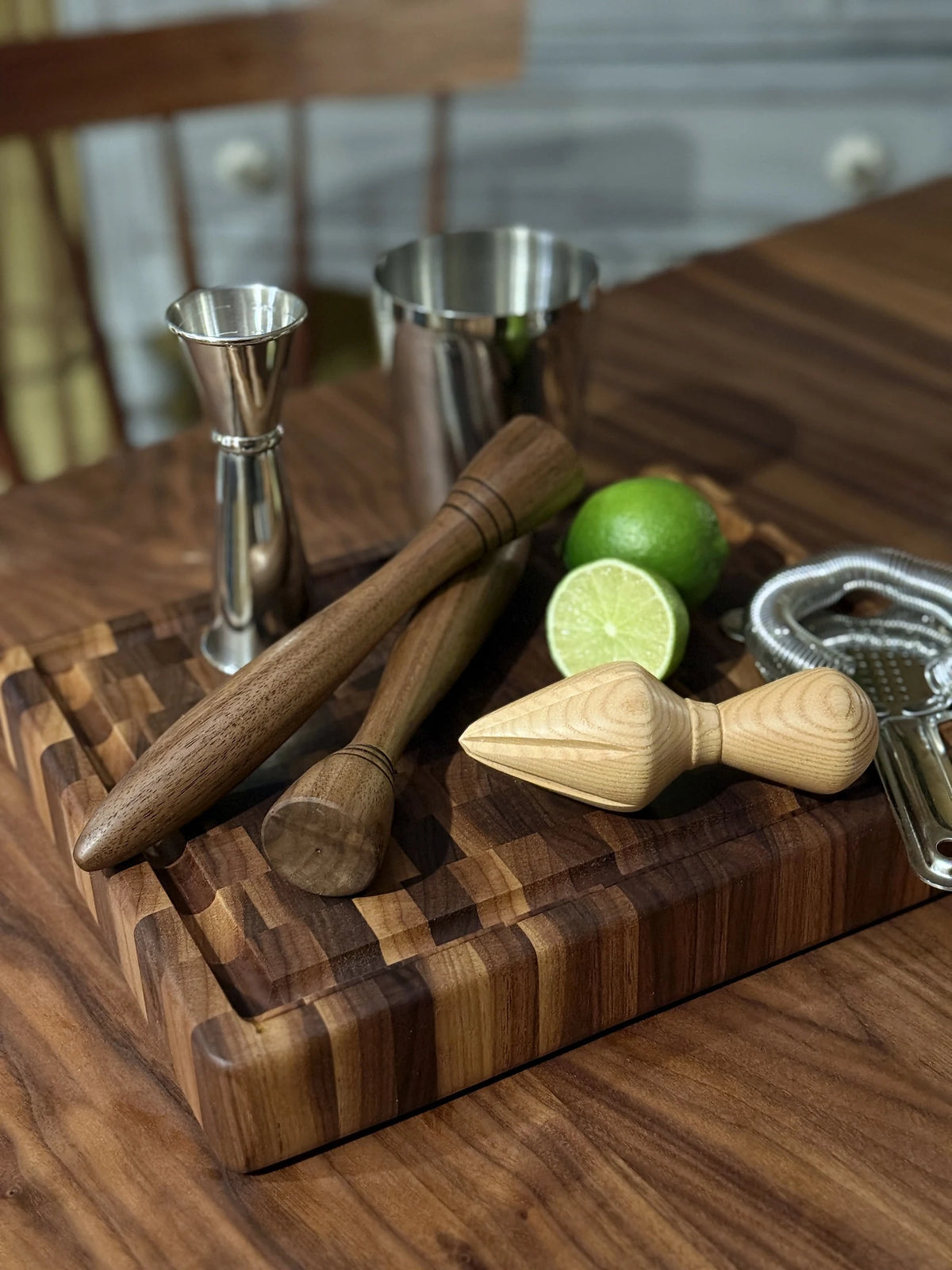 Handcrafted end-grain and turned wood piece