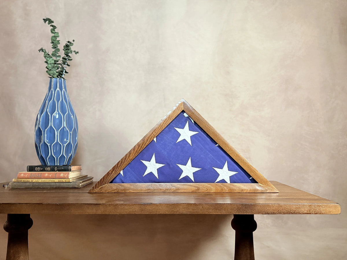 Handcrafted wooden flag display case