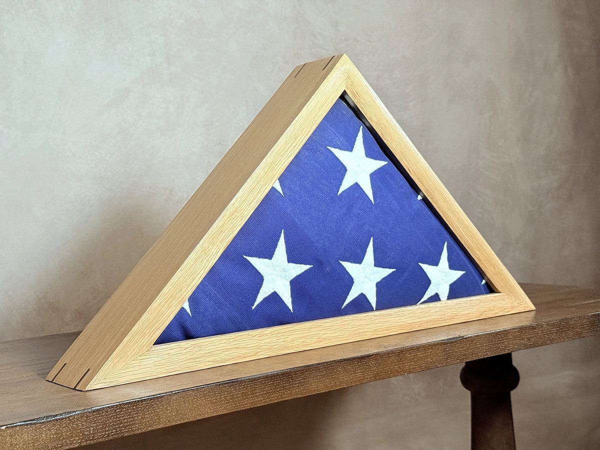 Handcrafted wooden flag display case