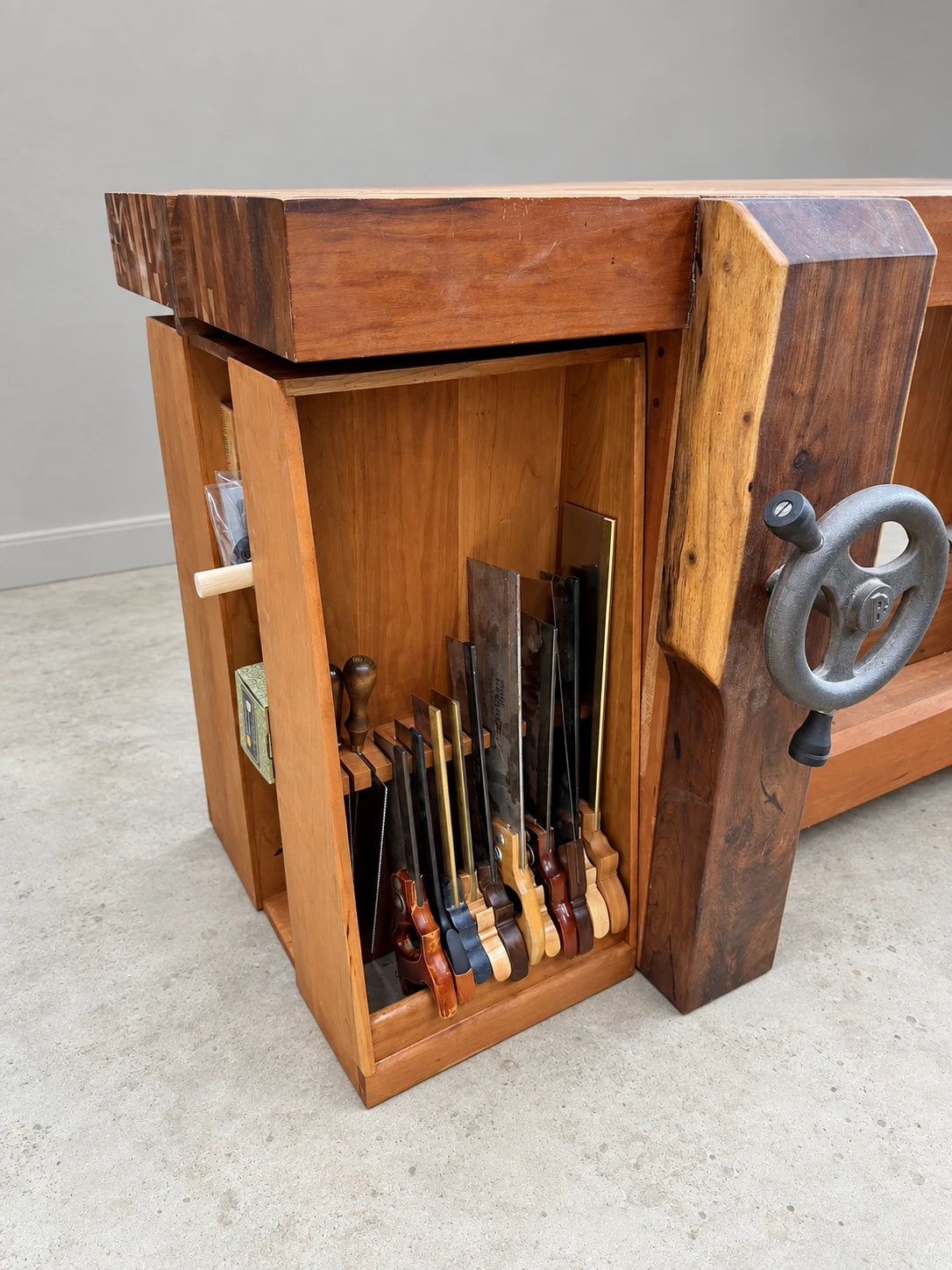 Handcrafted workbench tool storage