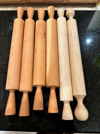 Hardwood rolling pin showing its hand-turned shape
