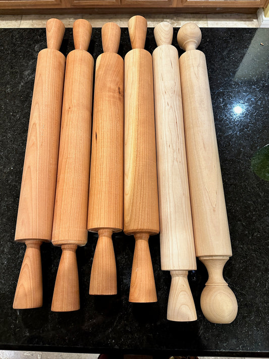 Hardwood rolling pin showing its hand-turned shape