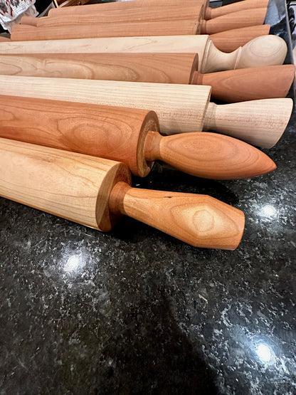 Rolling pin showing the natural hardwood grain