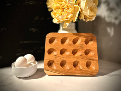 Alternate angle of the cherry wood deviled egg tray