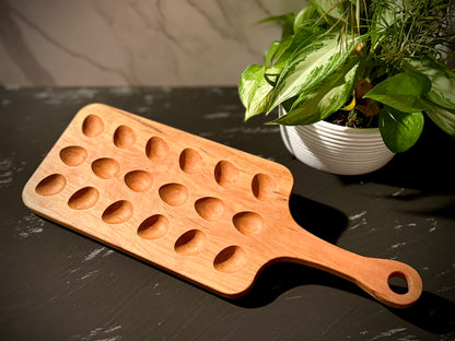 Alternate view of the reversible cherry wood deviled egg tray