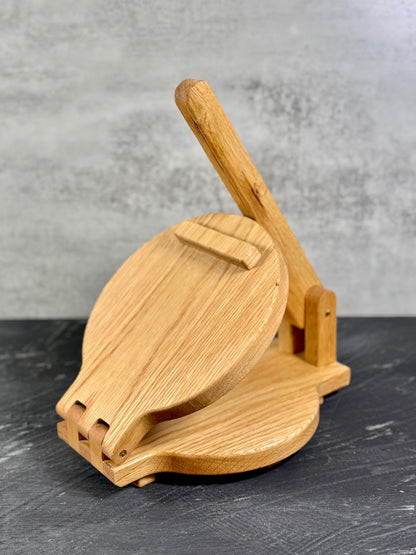 Detail of the handcrafted tortilla press