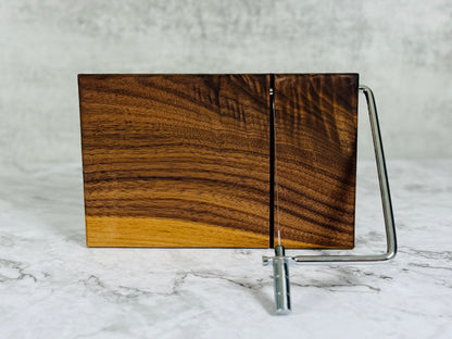 Detail of the handcrafted wooden cheese slicer