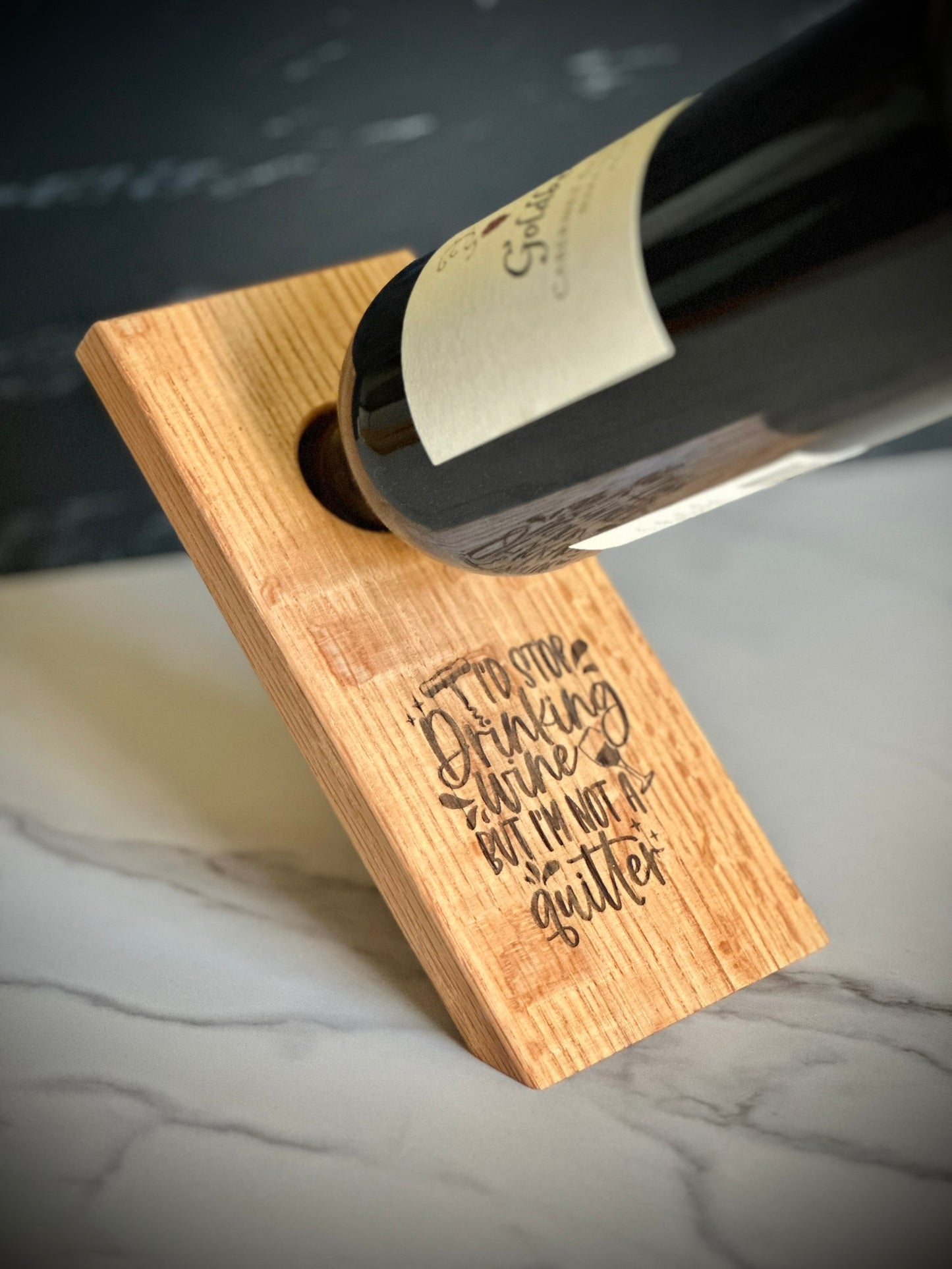 Customized Floating Wine Bottle Holder Display Handcrafted in Wood