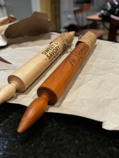 Hand-turned hardwood rolling pin from Heartwood Woodshop
